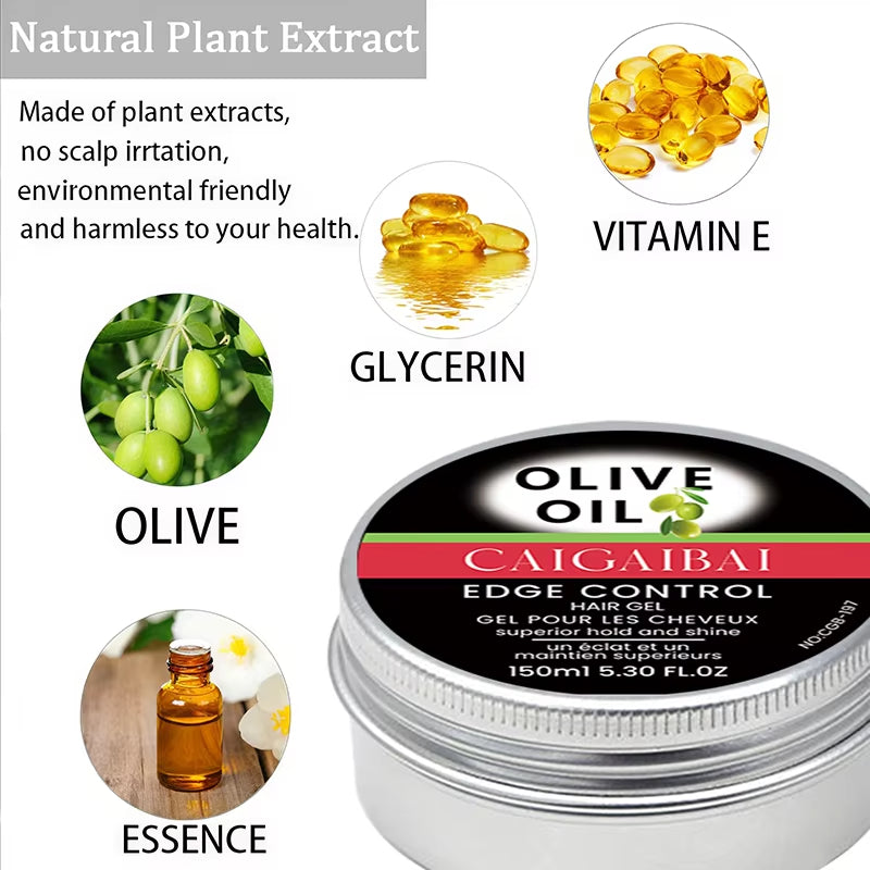 Hold Edge Control 150ml Braid Gel Private Label Instant Control Olive Oil Moisturizing Hair Wax for Curly Hair Women Men