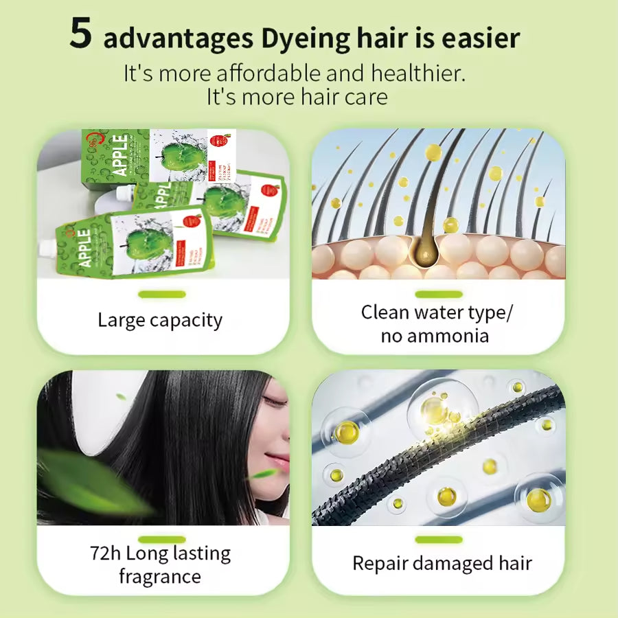 Popular Non Stick 500ml*2 No Damage Fruits Natural No Ammonia Hair Black Coloring Apple Black Dying Hair Cream for Home Use