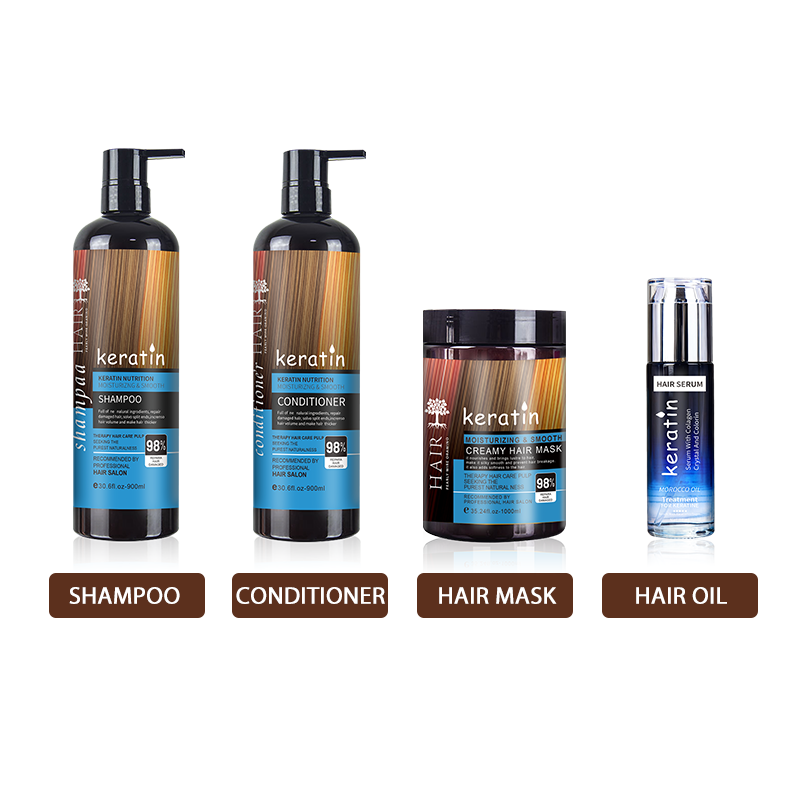 Factory Oem Natural Organic Custom Vegan Hair Loss Keratin Oil Extract Hair Growth Mask Serum Shampoo and Conditioner Set