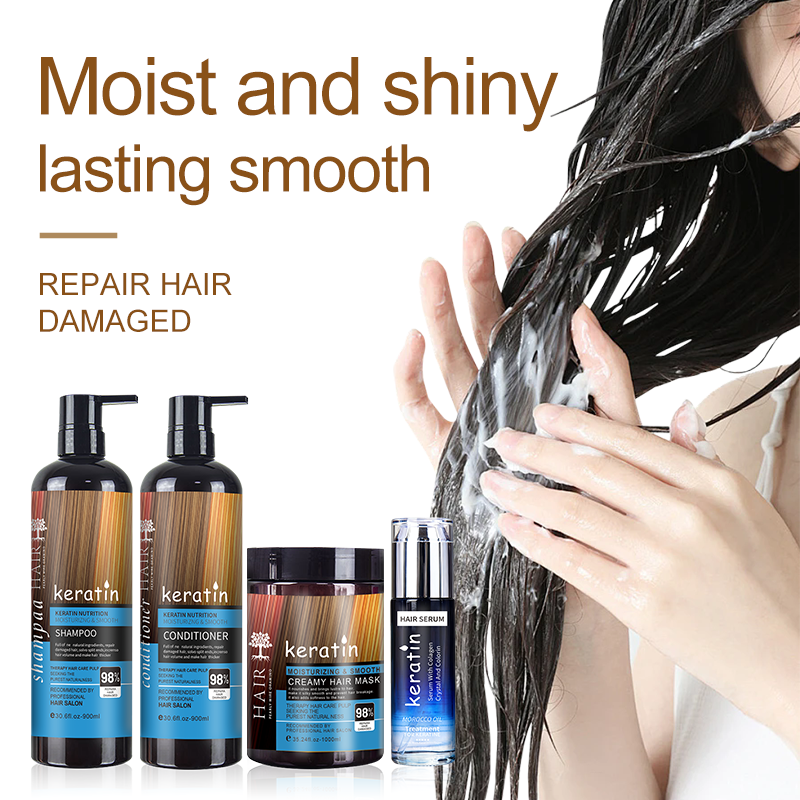 Factory Oem Natural Organic Custom Vegan Hair Loss Keratin Oil Extract Hair Growth Mask Serum Shampoo and Conditioner Set
