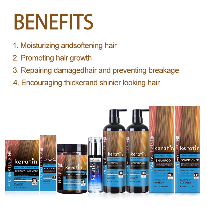 Factory Oem Natural Organic Custom Vegan Hair Loss Keratin Oil Extract Hair Growth Mask Serum Shampoo and Conditioner Set