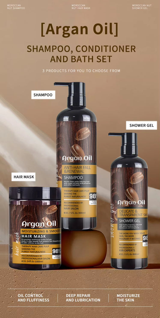 Dropshipping Morocco Argan Oil Hair Product Set Anti Frizz Set Hair Care Products Nutrient Hair Mask Serum Shampoo and Conditioner