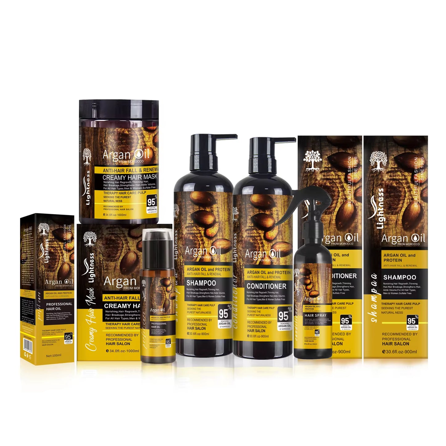 Dropshipping Morocco Argan Oil Hair Product Set Anti Frizz Set Hair Care Products Nutrient Hair Mask Serum Shampoo and Conditioner