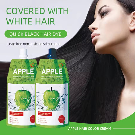 Popular Non Stick 500ml*2 No Damage Fruits Natural No Ammonia Hair Black Coloring Apple Black Dying Hair Cream for Home Use
