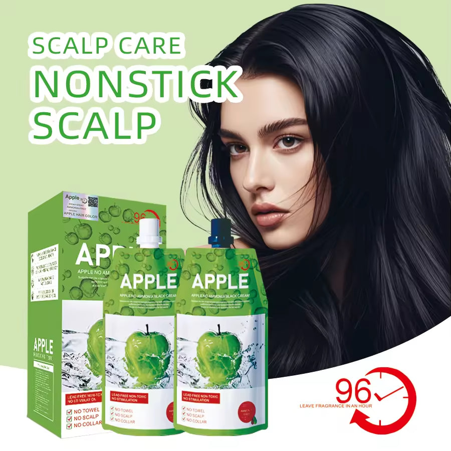 Popular Non Stick 500ml*2 No Damage Fruits Natural No Ammonia Hair Black Coloring Apple Black Dying Hair Cream for Home Use