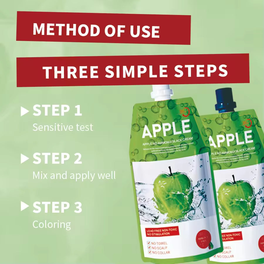 Popular Non Stick 500ml*2 No Damage Fruits Natural No Ammonia Hair Black Coloring Apple Black Dying Hair Cream for Home Use