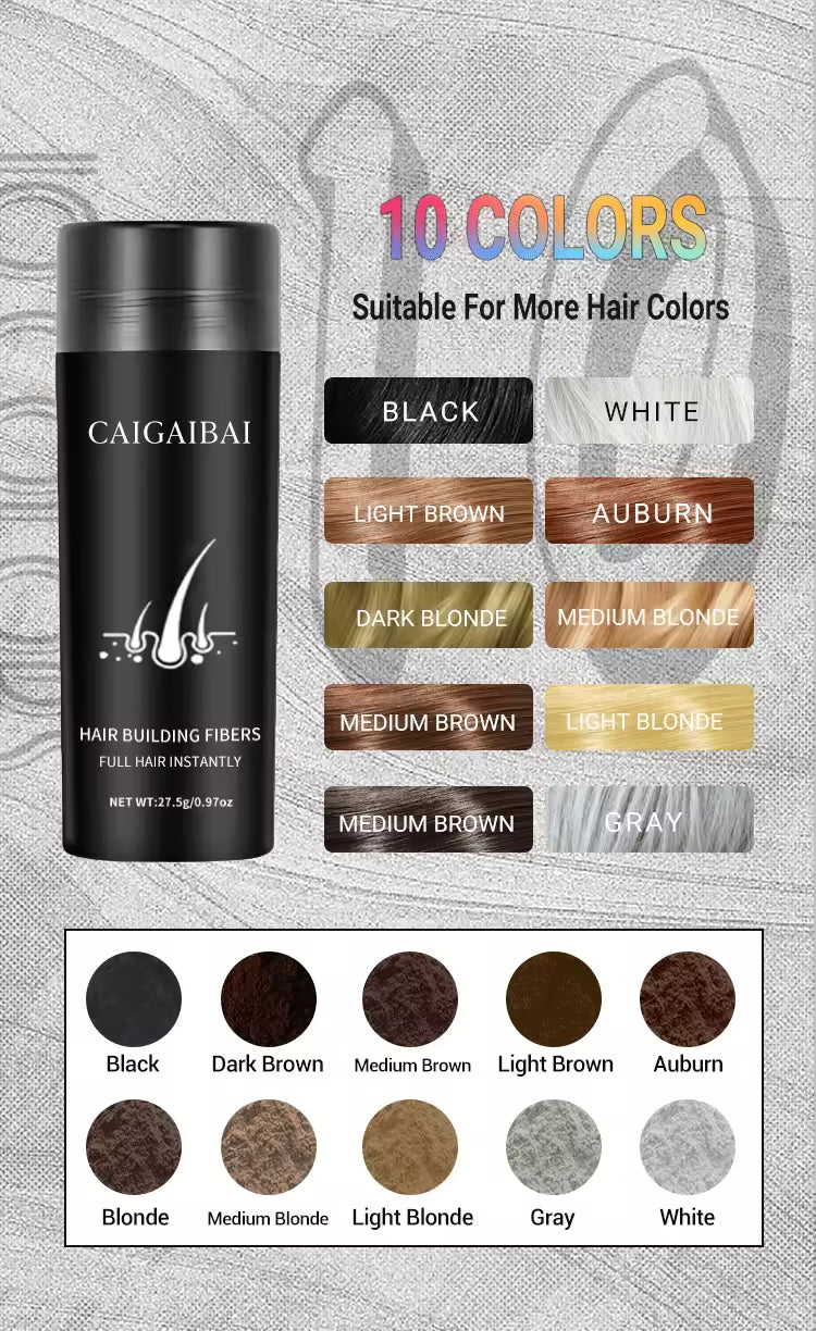 10 Colors Hair Powder Spray Fiber Thin to Thick Keratin Natural Cotton Kit Refill Hold Private Label Black Hair Building Fibers