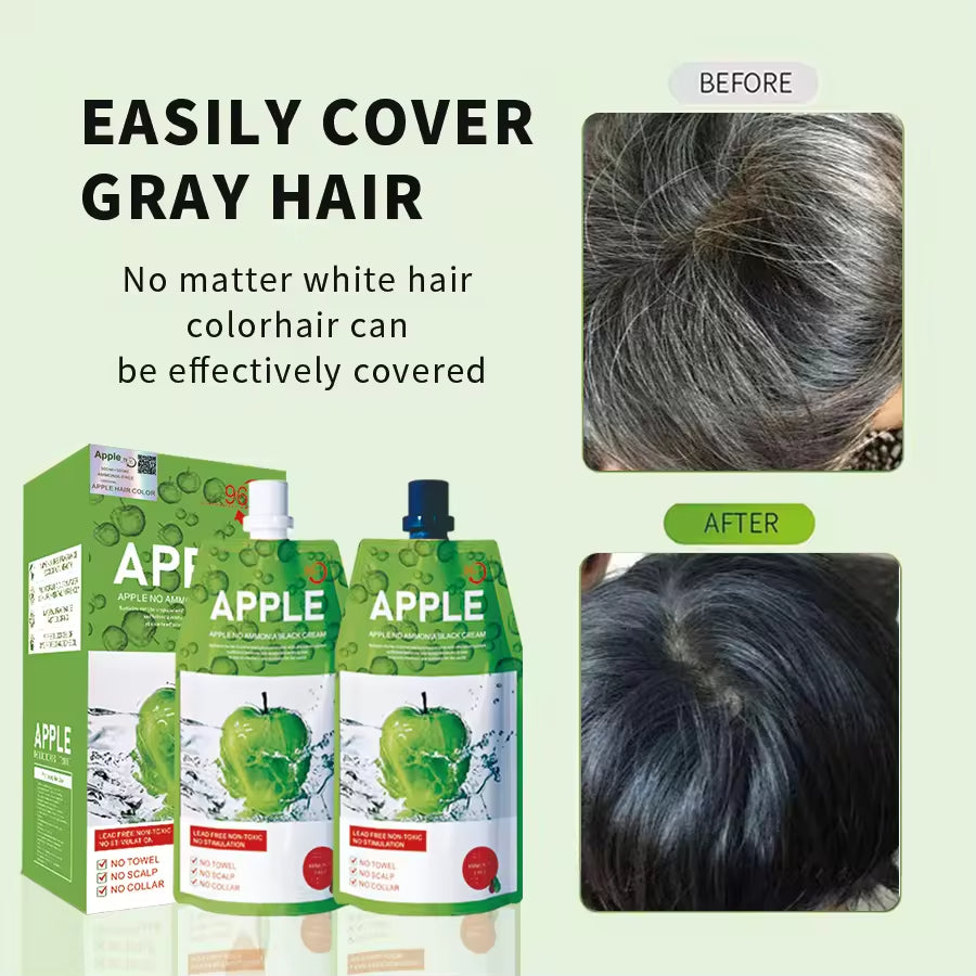 Popular Non Stick 500ml*2 No Damage Fruits Natural No Ammonia Hair Black Coloring Apple Black Dying Hair Cream for Home Use