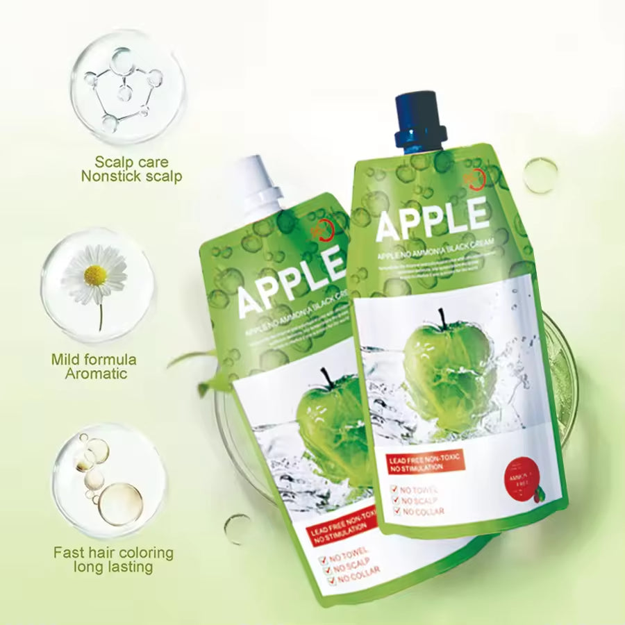 Popular Non Stick 500ml*2 No Damage Fruits Natural No Ammonia Hair Black Coloring Apple Black Dying Hair Cream for Home Use